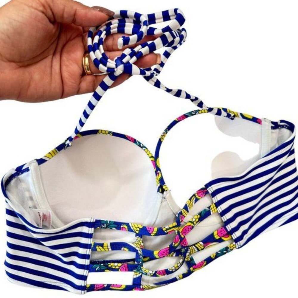 Bongo Juniors Strappy Back Padded Swim Top Size XL Multicolored-Halter Strap - Picture 7 of 8